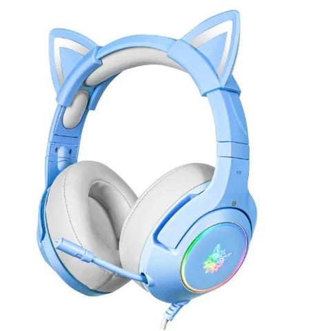 Cute Kitty Cosplay RGB Headset featuring glowing cat ears, high-quality 50mm speakers, noise-cancelling microphone, and dynamic RGB lighting for an enhanced gaming experience.