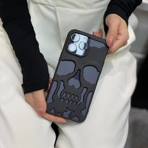 Electroplated Metallic Skull iPhone Case featuring a striking skull design for a unique and edgy look, providing comprehensive protection against dirt, scratches, and shocks.