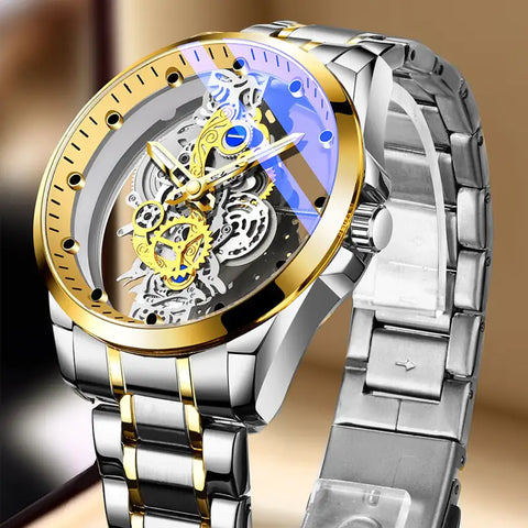 Masterpiece Naked Watch showcasing an intricate skeletonized design with silver and gold tones, revealing the internal mechanics of the timepiece.