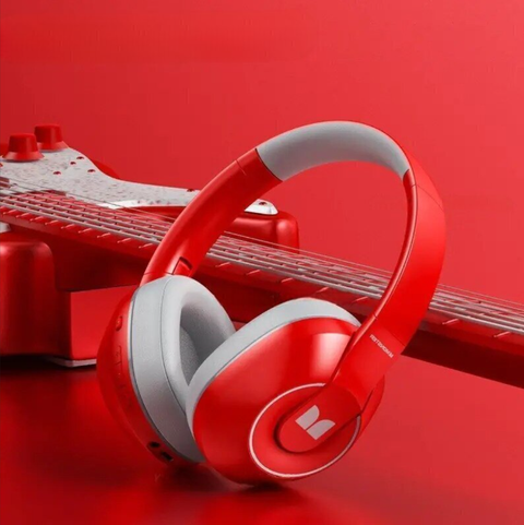 Monster XKH01 Noise Reduction Headphones in vibrant red, featuring advanced noise cancellation, Bluetooth 5.3, and 40mm dynamic drivers, designed for superior sound quality and comfort.