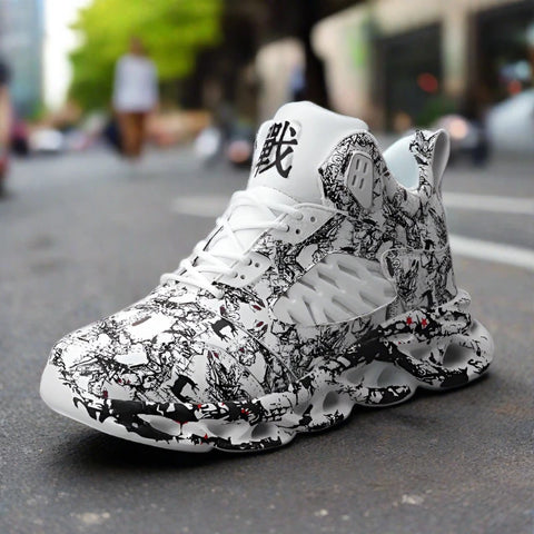 Tokyo Streets Custom Painted Sneakers featuring unique graffiti prints, anti-slip sole, and waterproof construction for superior style and performance.