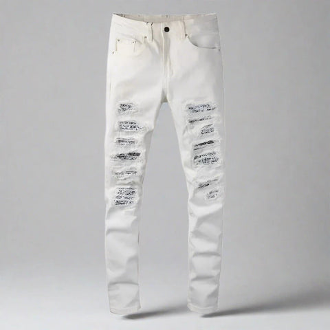 "El Chico" Stretch White Bandana Jeans