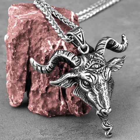 Lucifer Stainless Custom Made Necklace featuring a detailed ram pendant, symbolizing strength and determination, crafted from high-quality 316L stainless steel.