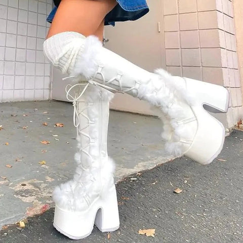 "Snowflakes" High Heeled Winter Boots