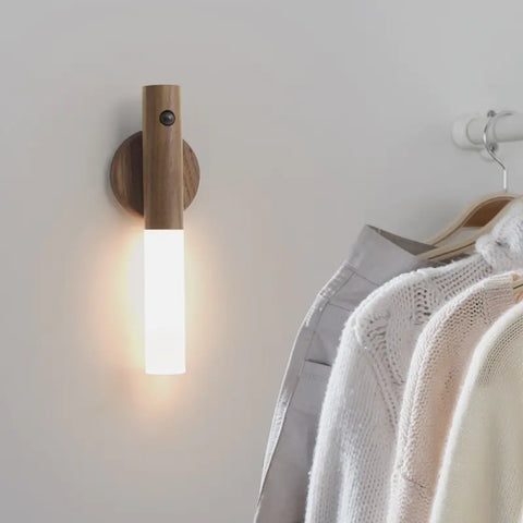 Sleek and functional Nightglow Unique Light mounted on a wall, illuminating a room with warm white light, featuring a modern design and motion sensor technology