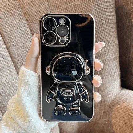 Premium iPhone case with unique astronaut design, providing superior protection, comfortable grip, and hands-free viewing stand