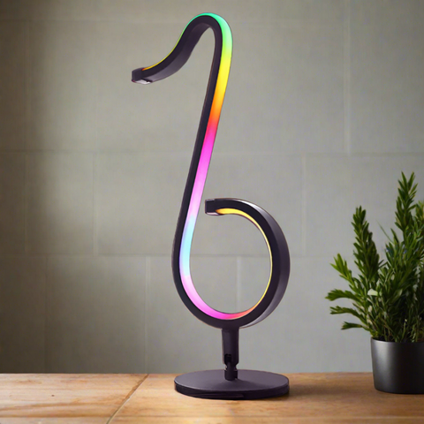 SmartLights Futuristic Music Note Light with dynamic RGB LED display, syncing with music and voice for interactive lighting effects.