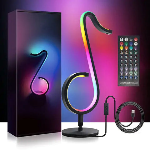 SmartLights Futuristic Music Note Light with dynamic RGB LED display, syncing with music and voice for interactive lighting effects.