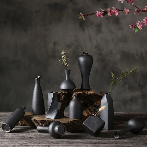 Japanese Style Black Glaze Designer Vase