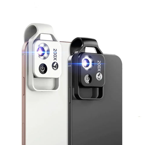 APEXEL 200X Zoom CPL Microscope with a universal clip, offering high-definition optics and exceptional magnification for smartphone cameras, ideal for capturing microscopic details.