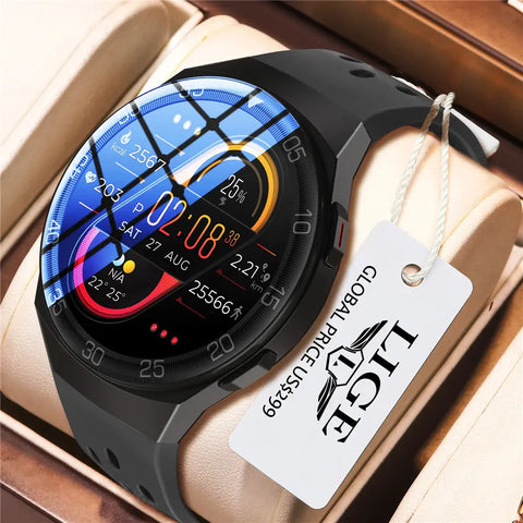 Lige Sports Smart-Watch with a 1.28-inch HD display, offering real-time health monitoring and versatile fitness tracking, designed for global usability.