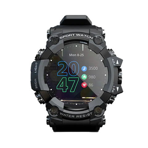 Smart-Shock 2.0 Reinforced Watch featuring a 1.28-inch full touch screen display with IP68 water resistance, designed for durability and advanced fitness tracking in tough environments