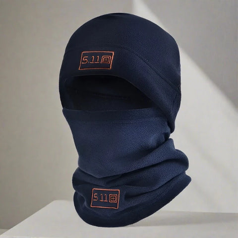 Navy blue "Drill" Type Mask Stylish Warm Balaclava featuring soft polar fleece exterior and fuzzy coral fleece interior, designed for ultimate warmth and versatile outdoor use.